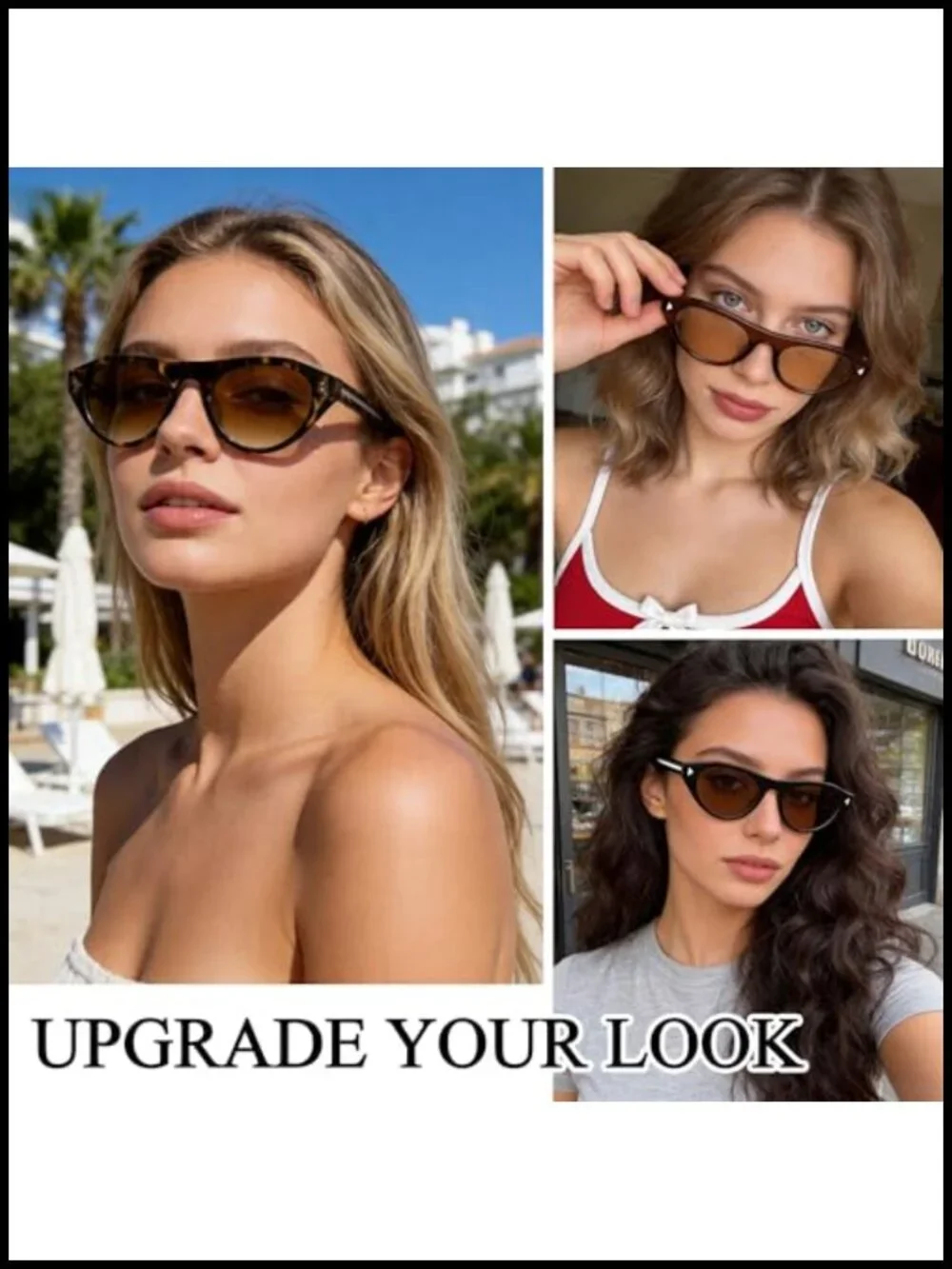 Womens Retro Oval Cat Eye Sunglasses UV400 Protection Lightweight Plastic Frame